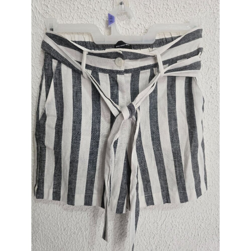 Who What Wear Womens Striped Linen Blend Belted Shorts Size 4 Black & White